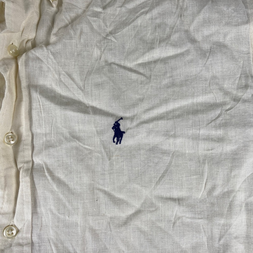 Ralph Lauren Blake Linen Shirt Mens Large Cream Short Sleeve Button Down Pony - Picture 2 of 7